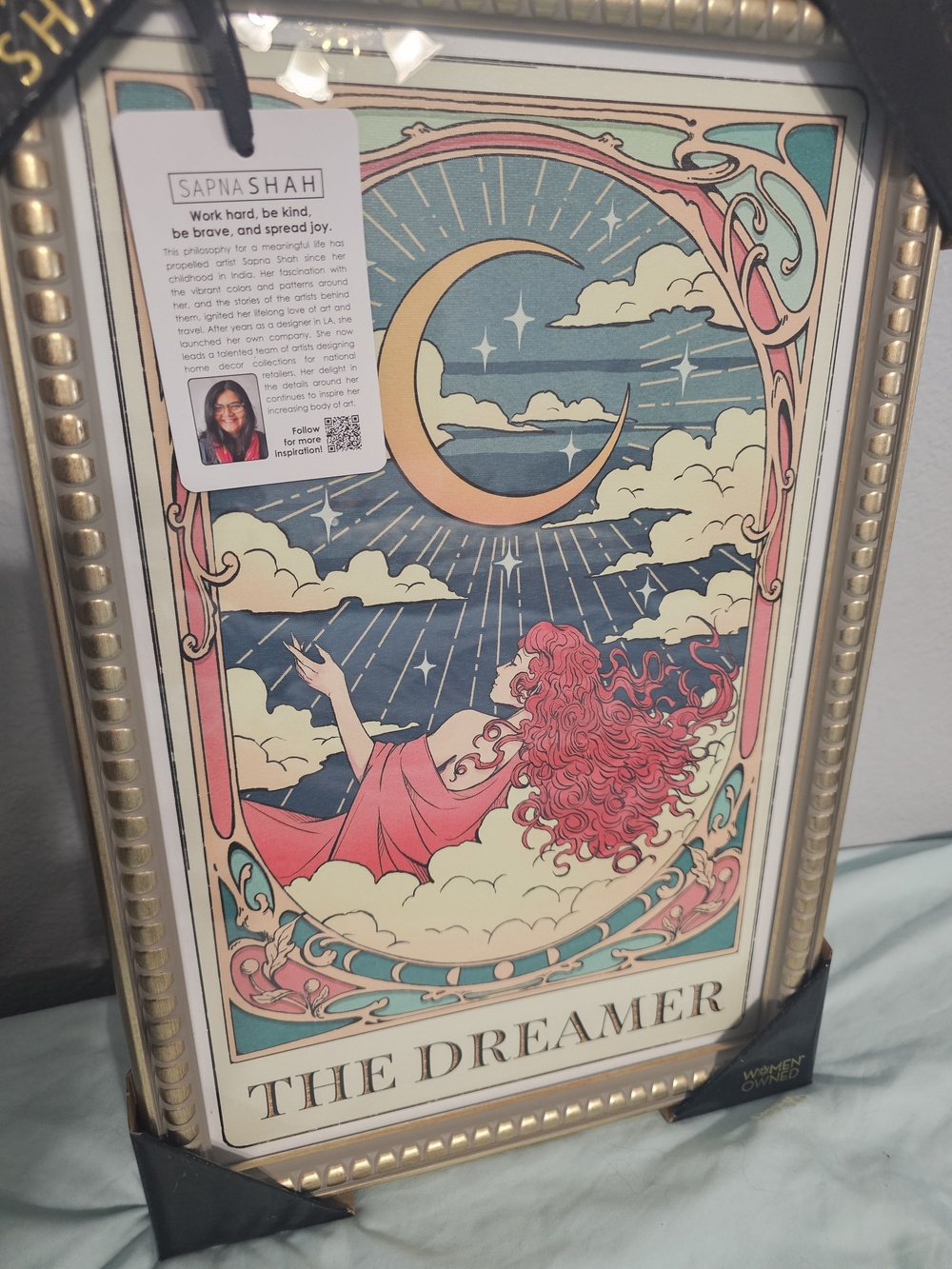 Super Rare!! Sapna Shah 'The Dreamer' Framed Home Art Print - Pink & Gold - Picture 2 of 2